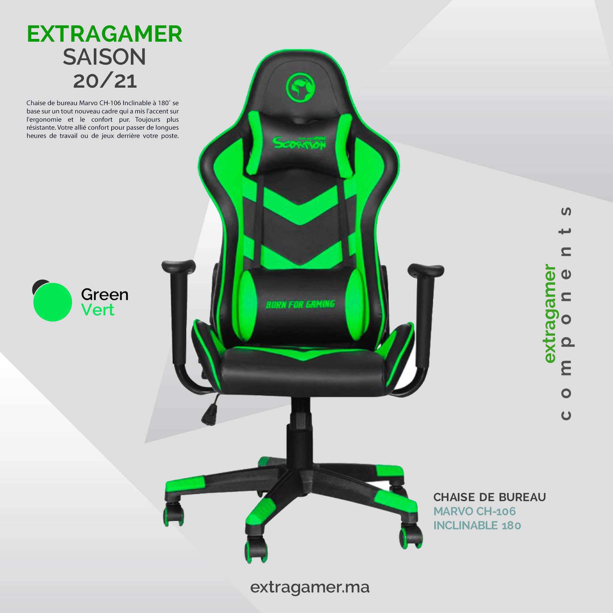 Achat Chaise Gaming Inclinable 180 Gamer Marvo CH-106